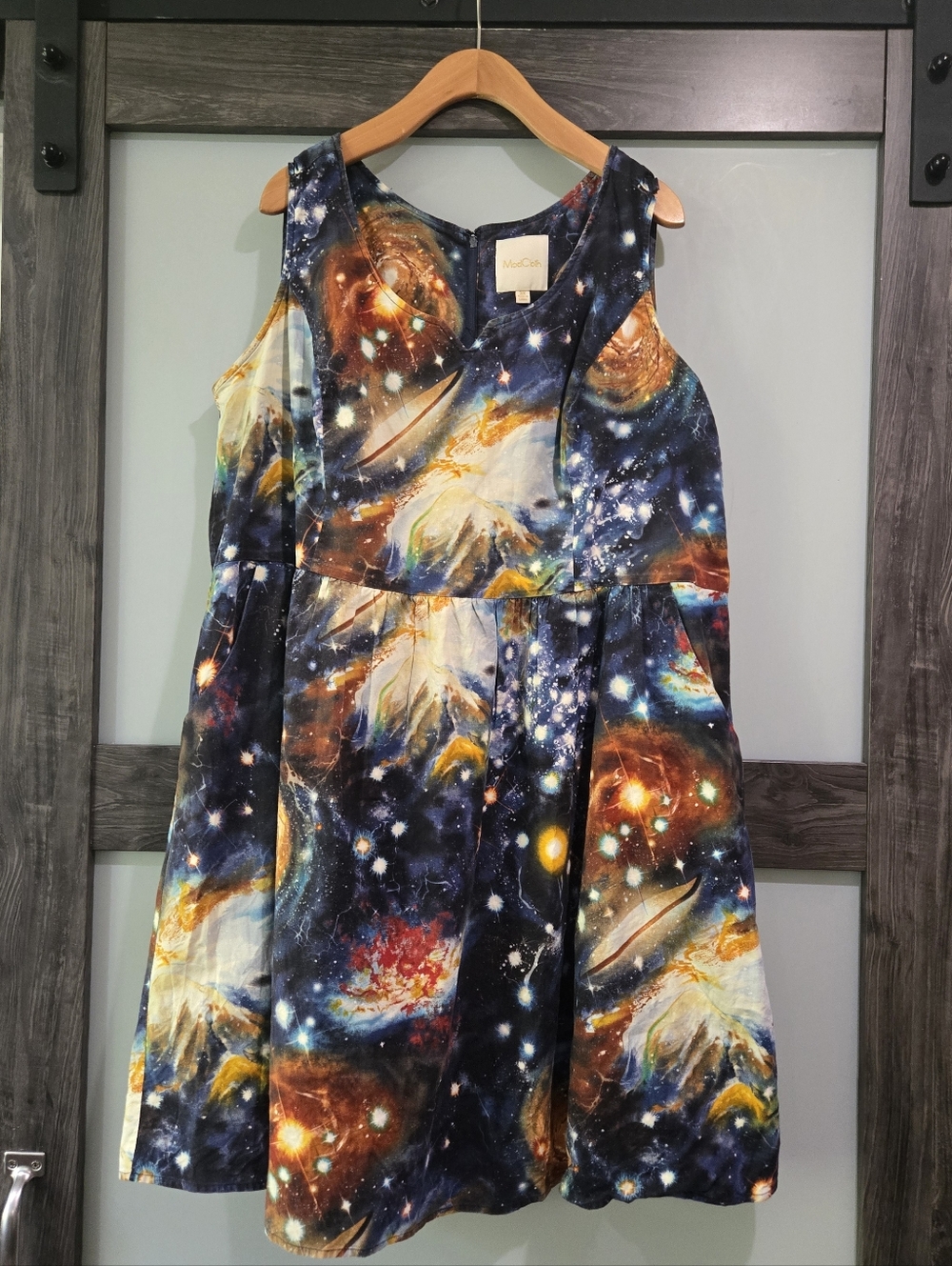 ModCloth Galaxy Print Fit & Flare Dress Sleeveless Plus Size 3X Cotton Pockets